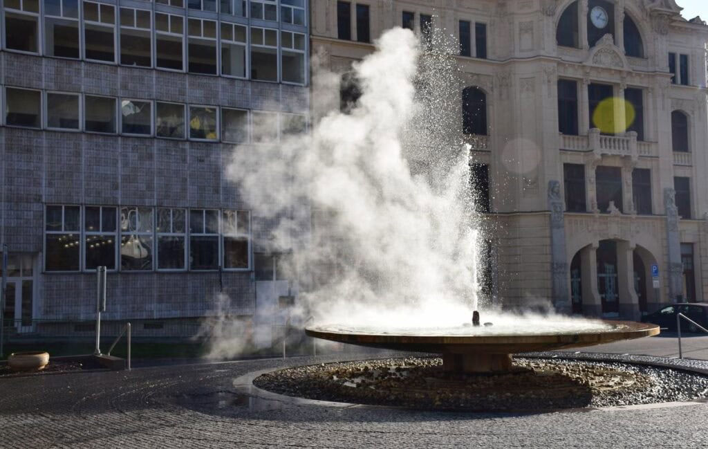 A beautiful fountain in Karlovy Vary showcasing things to do in this spa town