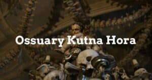 A detailed view of the Sedlec Ossuary bone chapel in Kutna Hora.